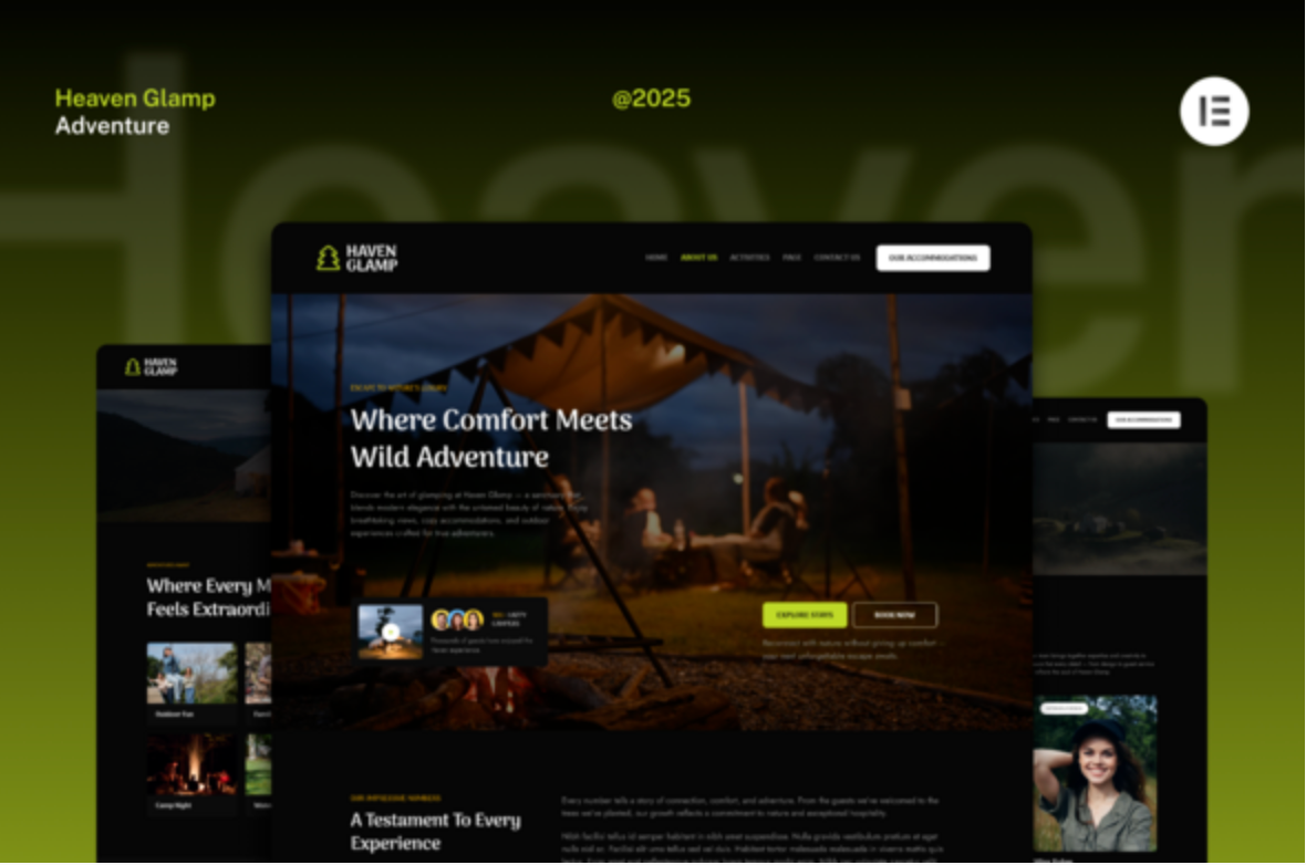 Haven Glamp - Dark Luxury Adventure Elementor Template Kit