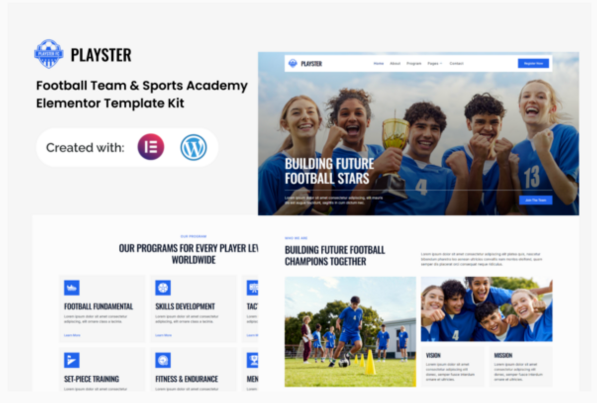 Playster - Football Team & Sports Academy Elementor Template Kit