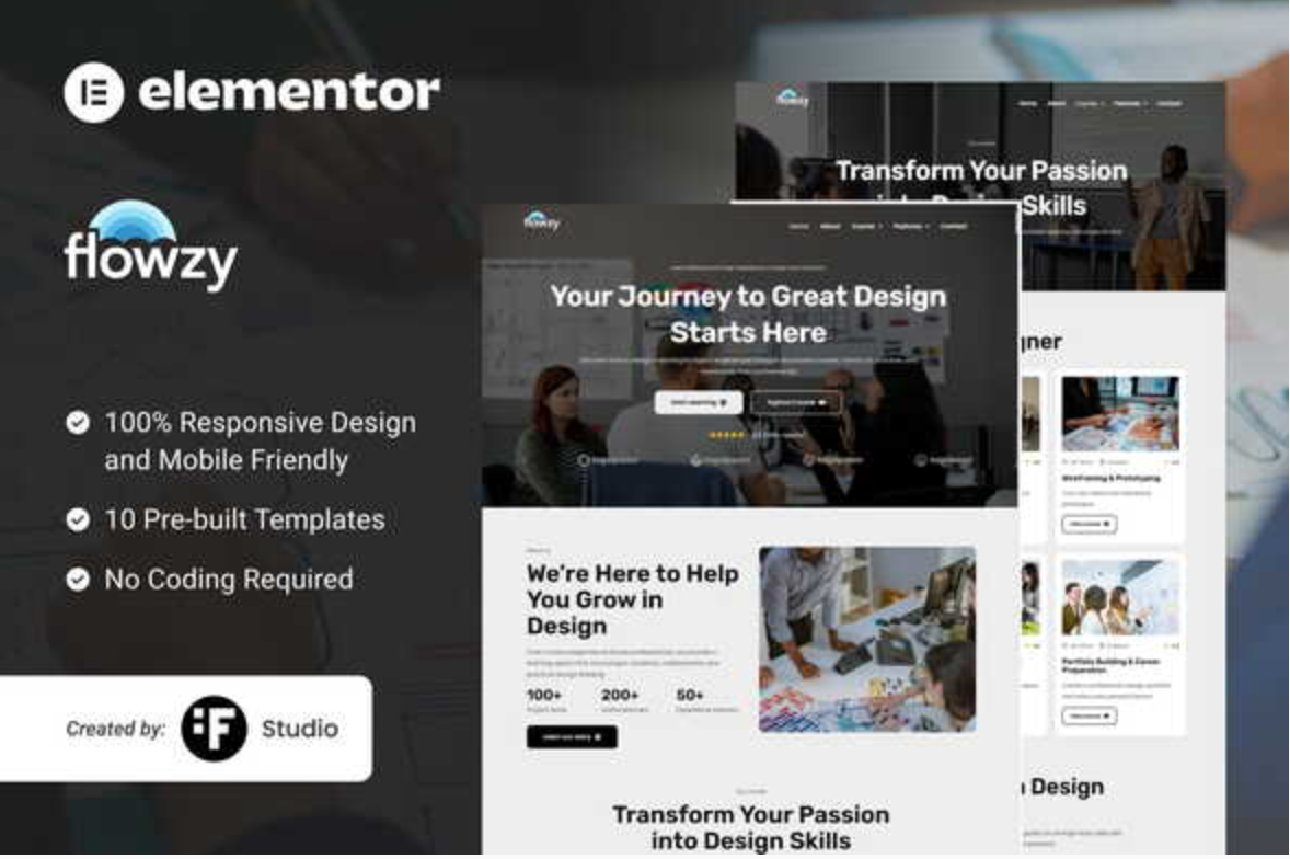 Flowzy – UI/UX Course & Services Elementor Template Kit