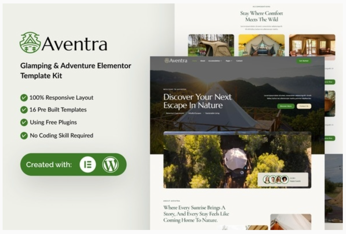 Aventra - Glamping & Adventure Elementor Template Kit