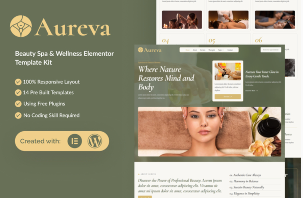 Aureva - Beauty Spa & Wellness Elementor Template Kit