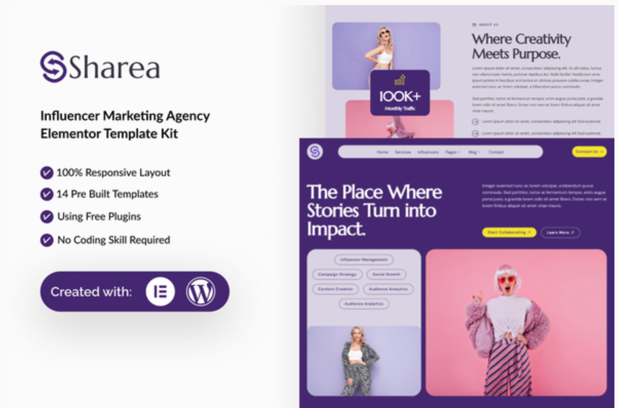 Sharea - Influencer Marketing Agency Elementor Template Kit