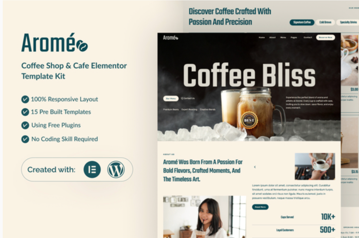 Arome - Coffee Shop & Cafe Elementor Template Kit