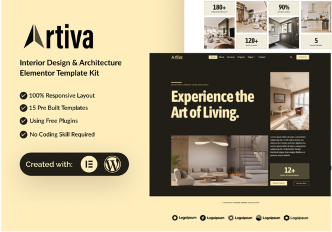 Artiva - Interior Design & Architecture Elementor Template Kit