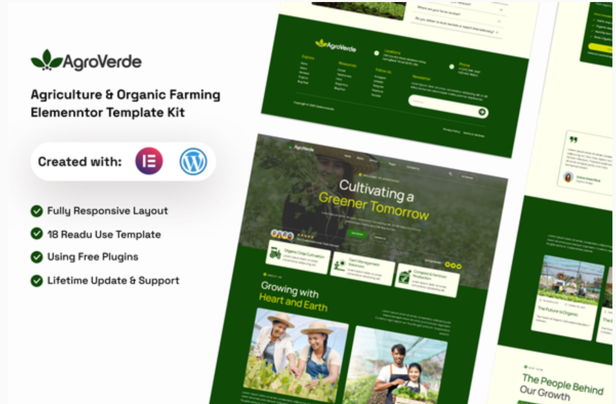 Agroverde - Agriculture & Organic Farming Elemenntor Template Kit