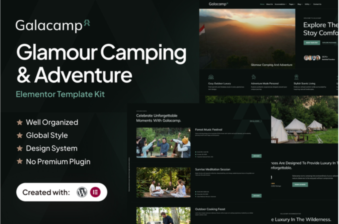 Galacamp - Glamour Camping & Adventure Elementor Template Kit
