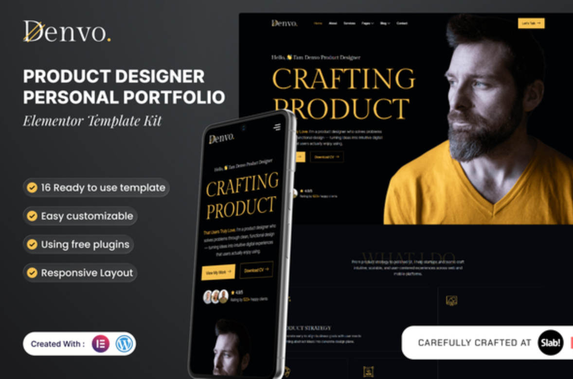 Denvo - Product Designer Personal Portfolio Elementor Template Kit