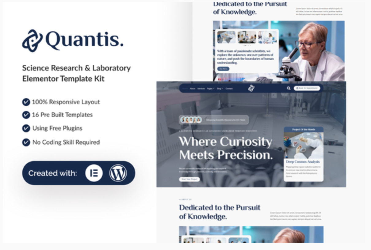 Quantis - Science Research & Laboratory Elementor Template Kit