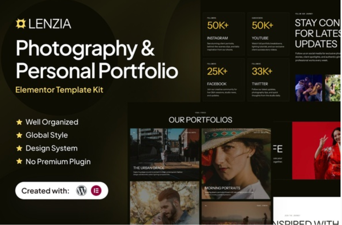 Lenzia - Photography & Personal Portfolio Elementor Template Kit