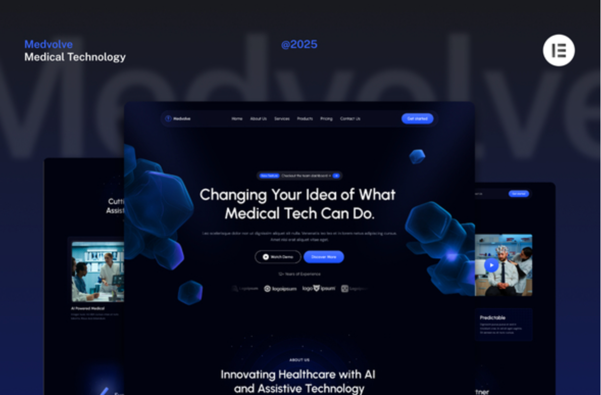 Medvolve - Dark Medical Assistive Technology Website Elementor Template Kits
