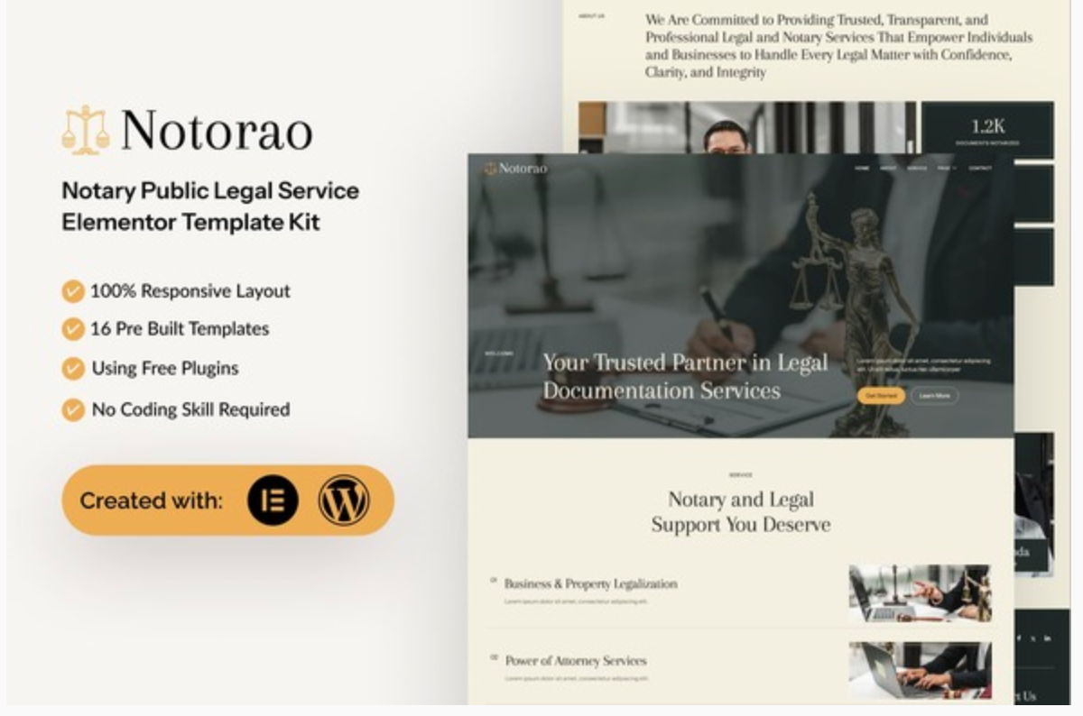 Notorao - Notary Public Legal Service Elementor Template Kit