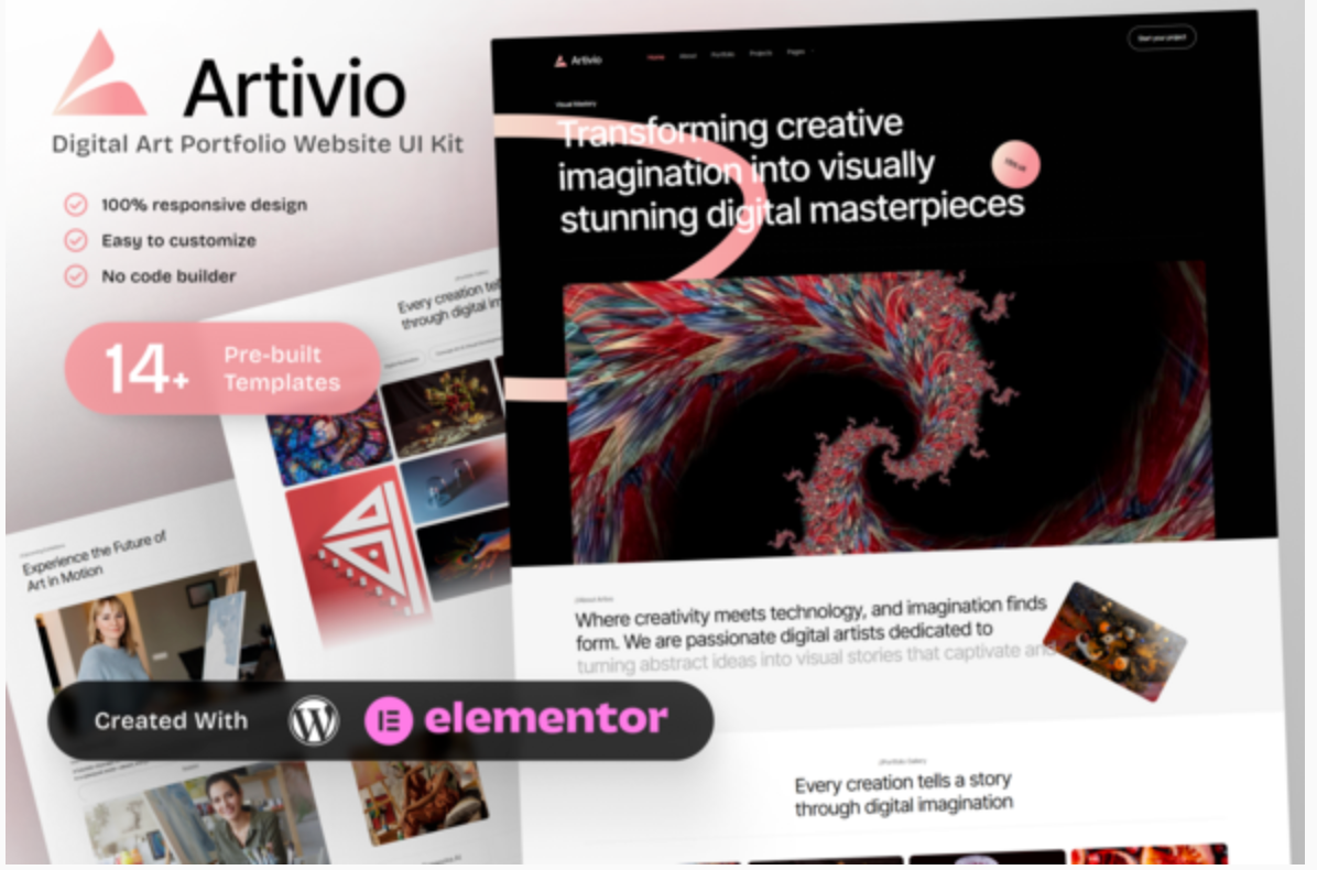 Artivio - Digital Art Portfolio Elementor Template Kit