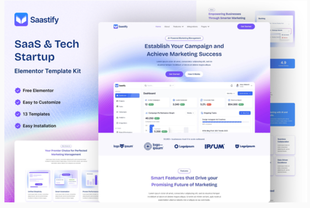 Saastify - SaaS & Tech Startup Elementor Template Kit
