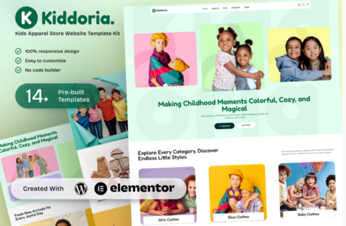 Kiddoria - Kids Apparel Store Elementor Template Kit