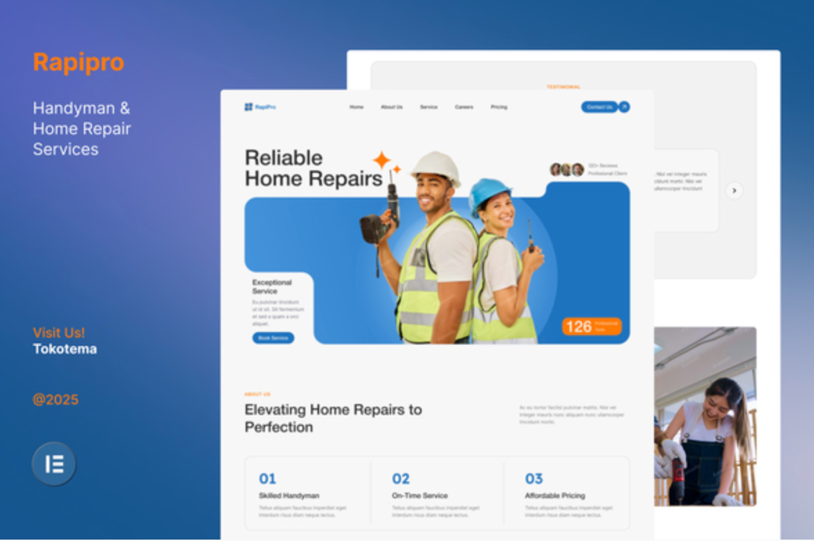 Rapipro - Handyman & Home Repair Service Website Elementor Template Kits