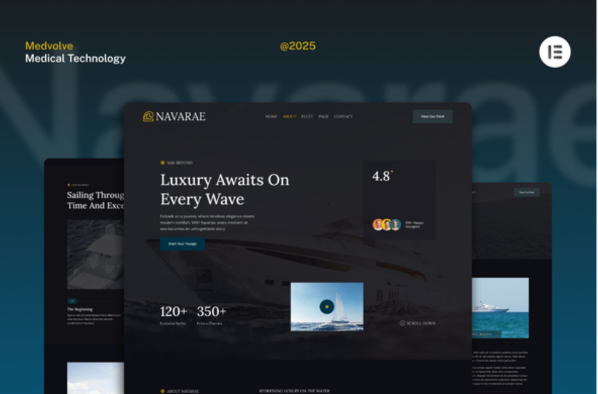 Navarae - Dark Luxury Yacht Club & Boat Rental Website Elementor Template Kit