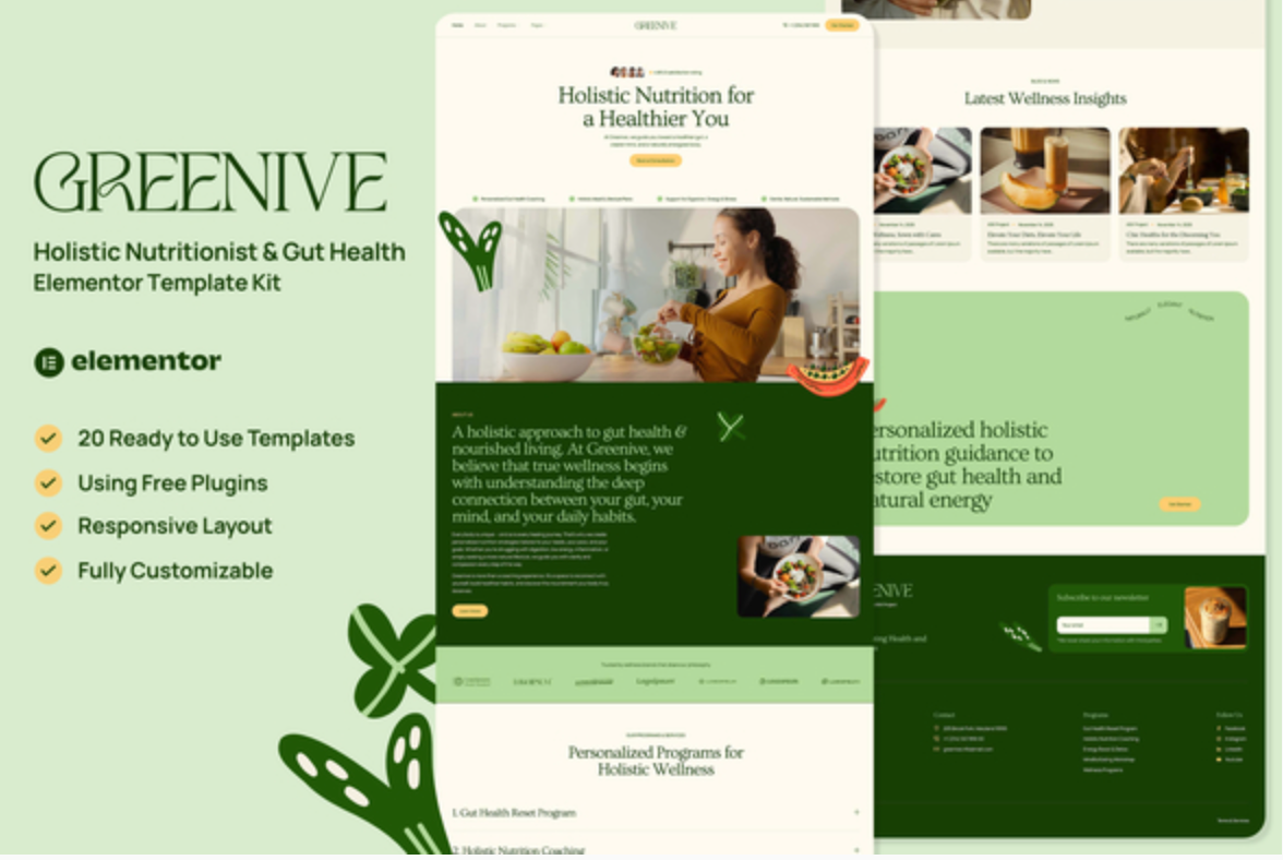 Greenive - Holistic Nutritionist & Gut Health Elementor Template Kit