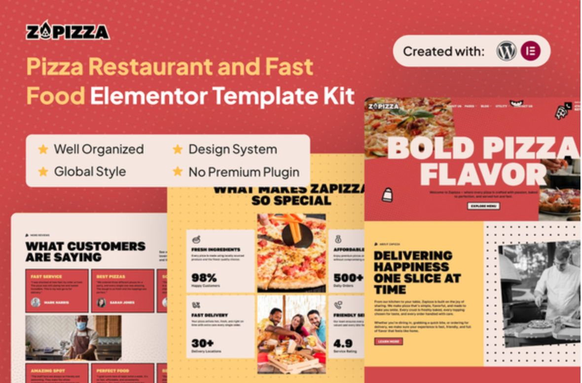 Zapizza - Pizza Restaurant and Fast Food Elementor Template Kit