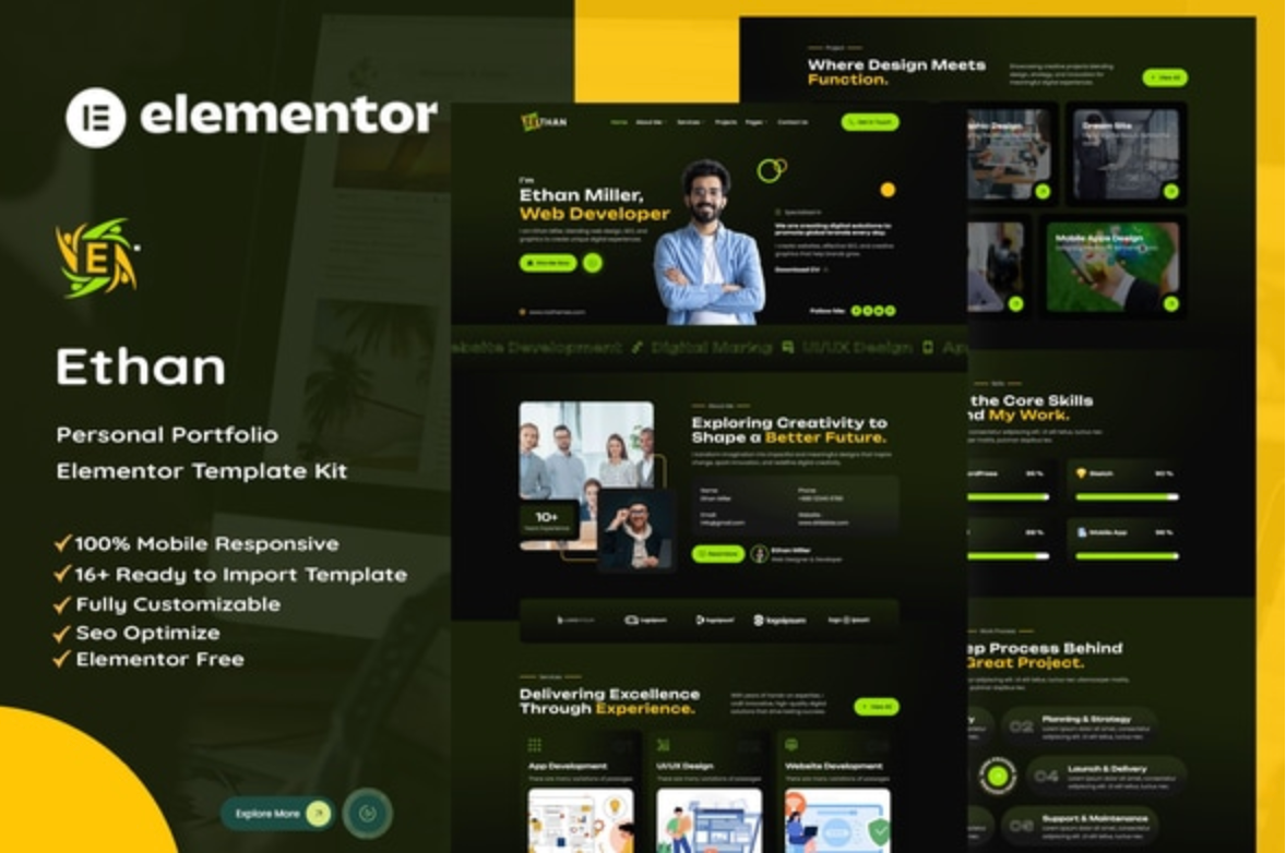 Ethan - Personal Portfolio Elementor Template Kit