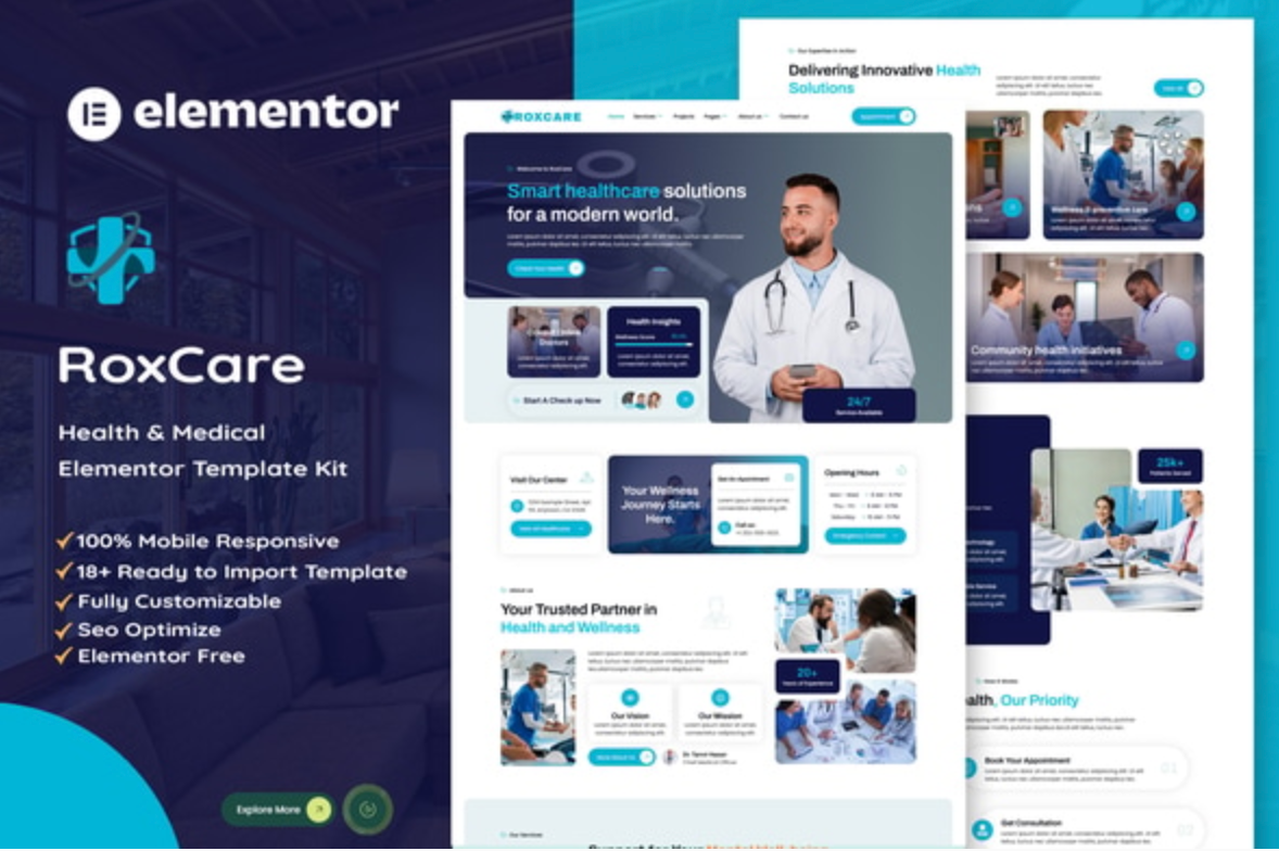 RoxCare - Health & Medical Elementor Template Kit