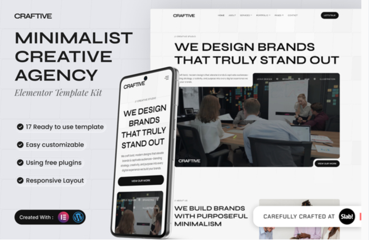 Craftive - Minimalist Creative Agency Elementor Template Kit