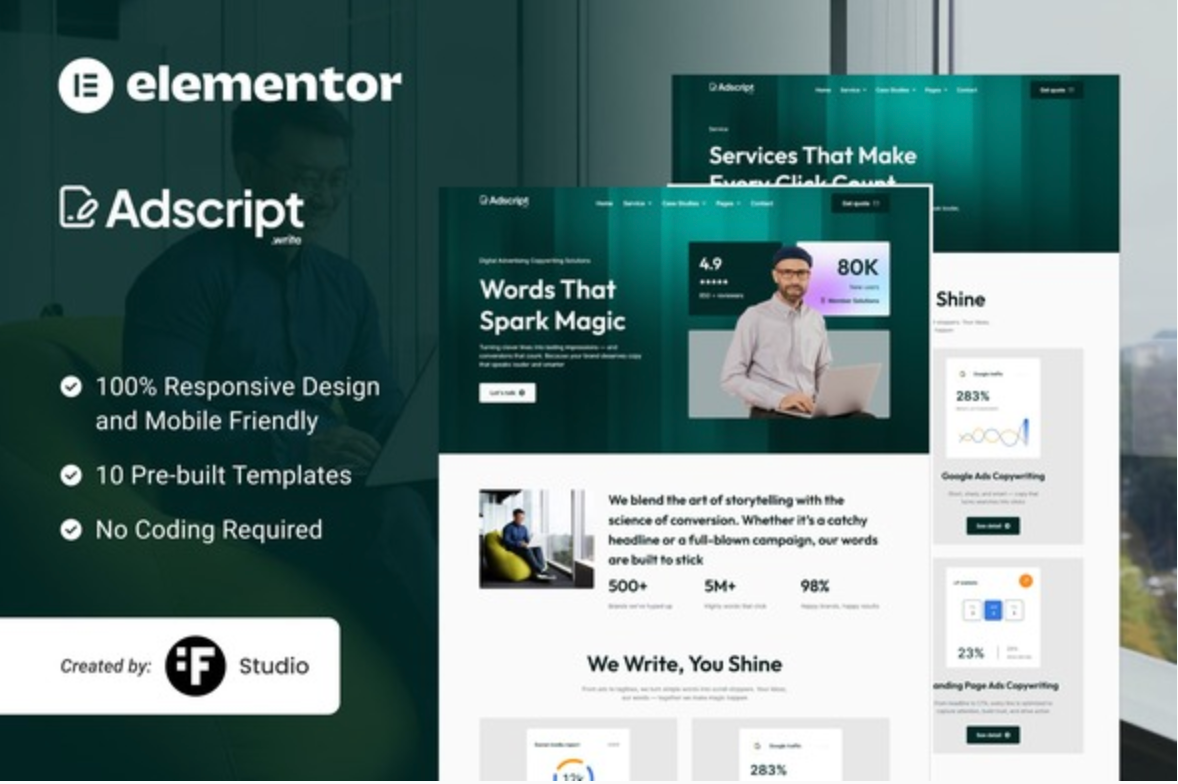 Adscript – Digital Copywriting & Advertising Elementor Template Kit