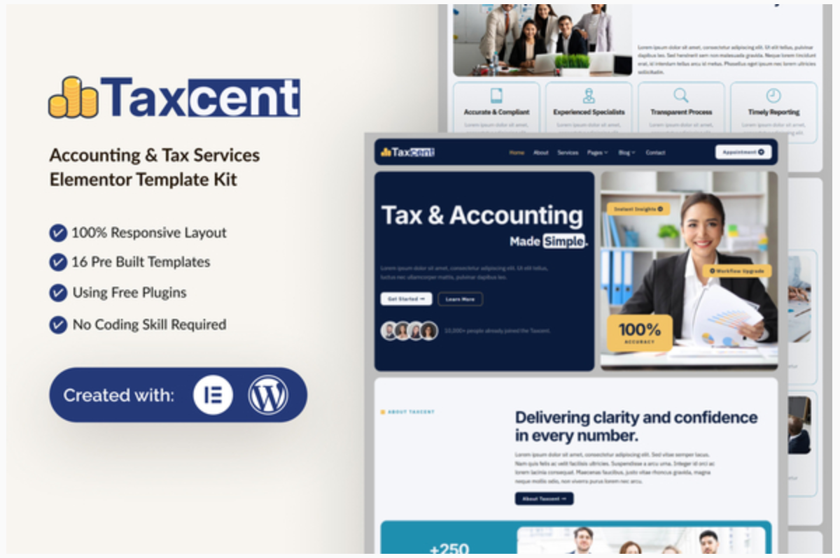 Taxcent - Accounting & Tax Services Elementor Template Kit