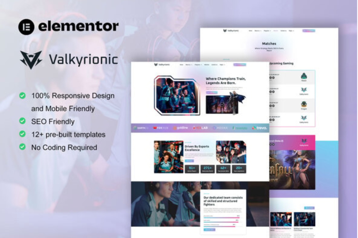 Valkyrionic - Esport Team & Gaming Elementor Pro Template Kit
