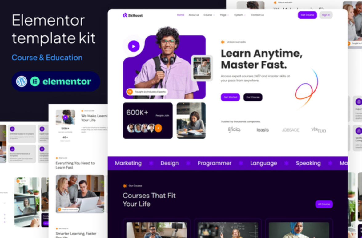 Skilloost - Ecourse & Education elementor Template kit