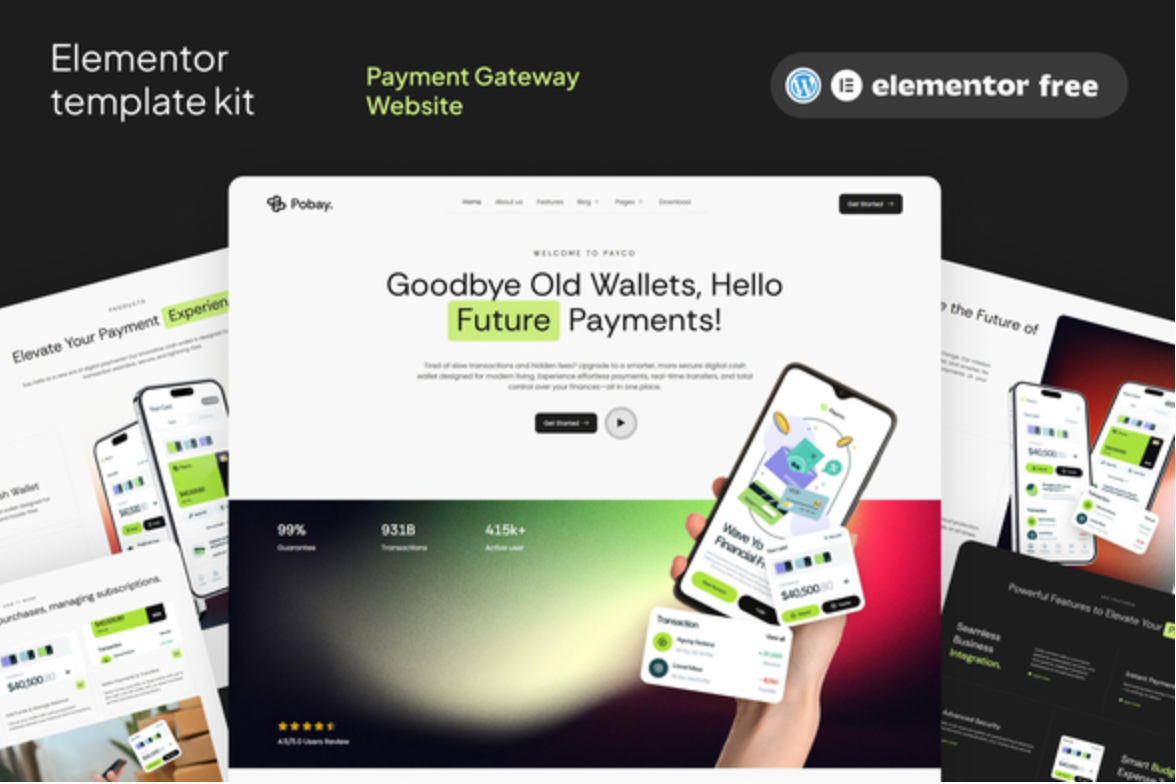 Pobay - Online Payment Gateway Mobile Apps Elementor Template Kit