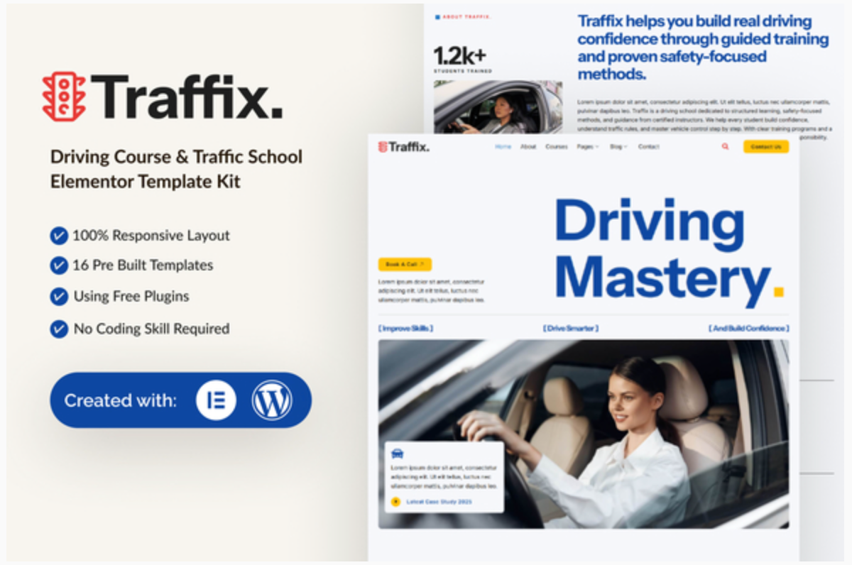 Traffix - Driving Course & Traffic School Elementor Template Kit
