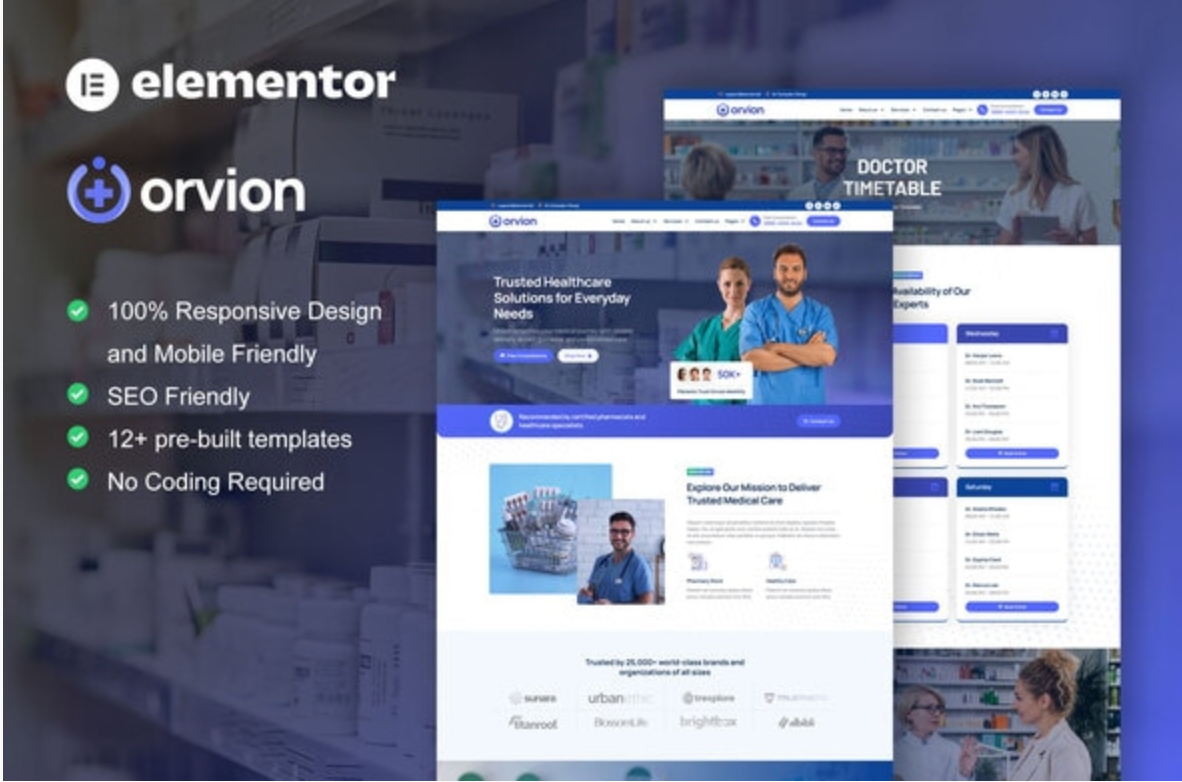 Orvion - Pharmacy & Medical Service Elementor Pro Template Kit