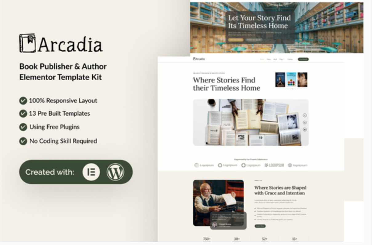 Arcadia - Book Publisher & Author Elementor Template Kit