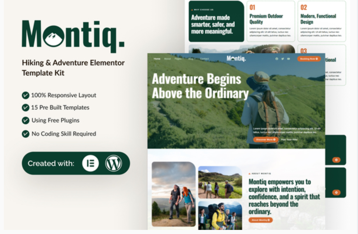Montiq - Hiking & Adventure Elementor Template Kit