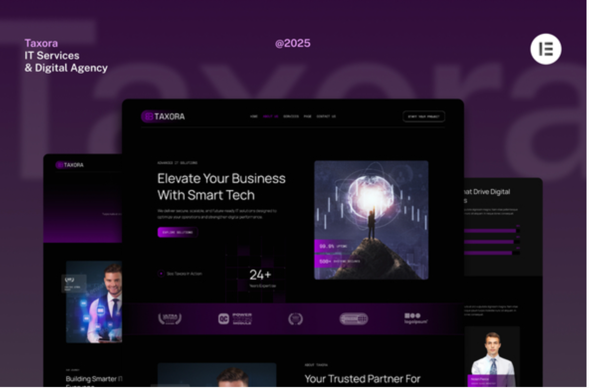 Taxora - Dark IT Services Digital Agency Website Elementor Kit