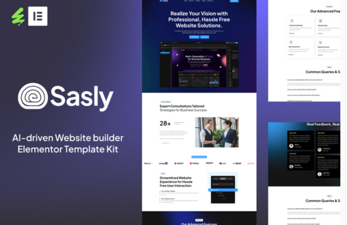 Sasly - AI-driven Website Builder Elementor Template Kit