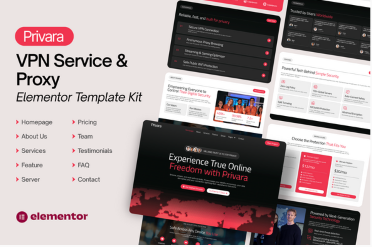 Privara - VPN Service & Proxy Elementor Template Kit