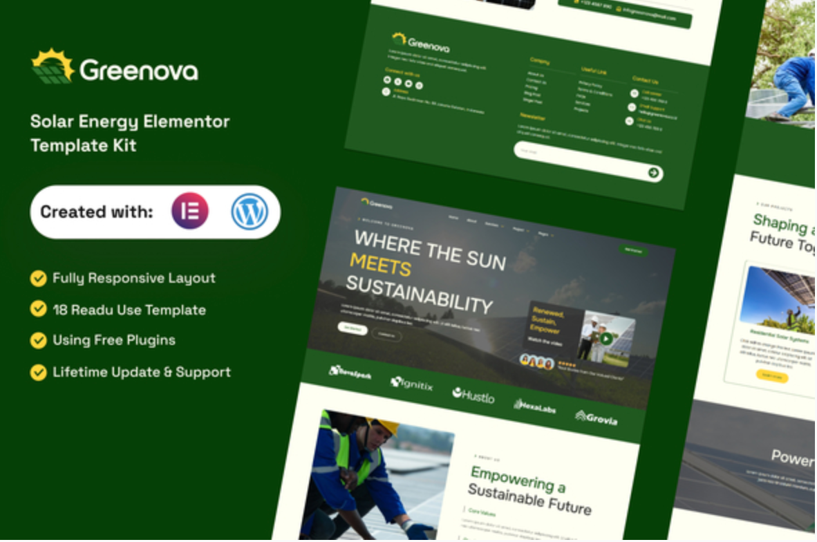Greenova - Solar & Green Renewable Energy Elementor Template Kit