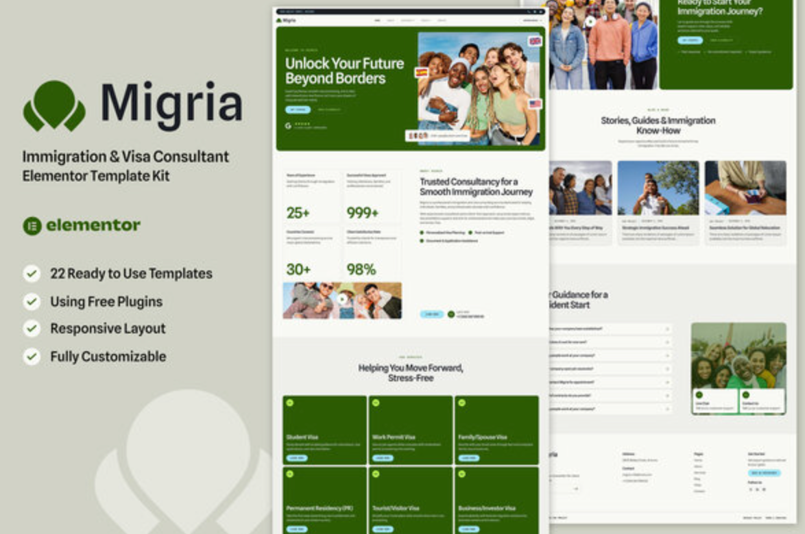 Migria - Immigration & Visa Consultant Elementor Template Kit