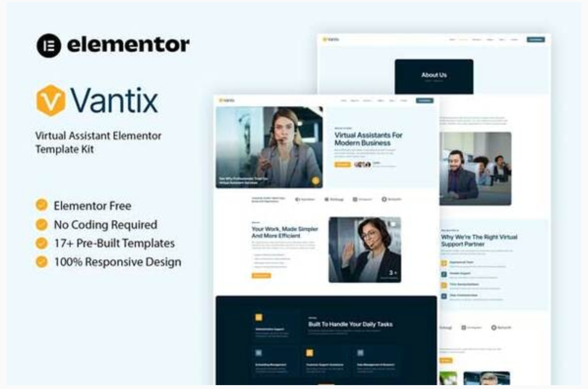 Vantix - Virtual Assistant Elementor Template Kit