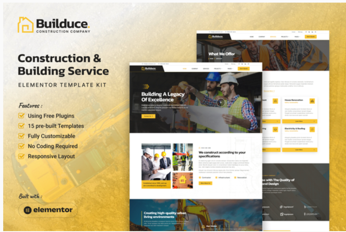 Builduce - Construction & Building Service Elementor Template Kit