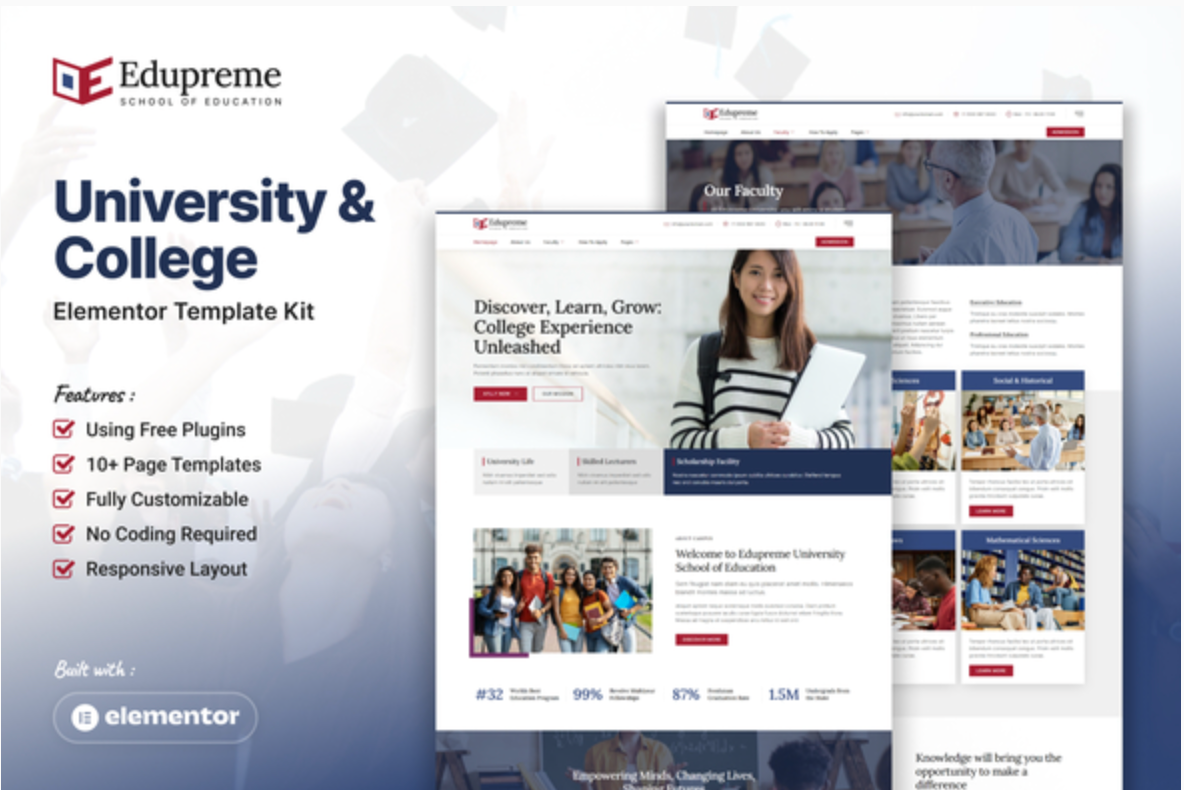 Edupreme - University & College Elementor Template Kit