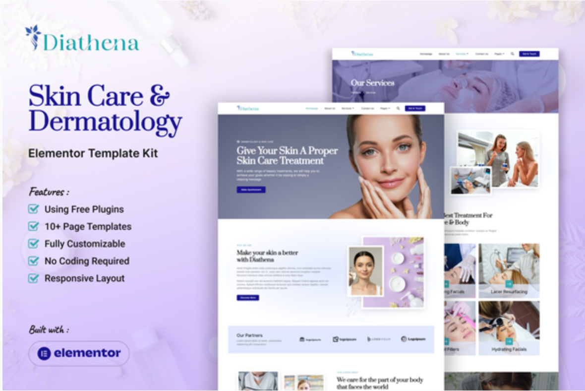 Diathena - Skin Care & Dermatology Elementor Template Kit