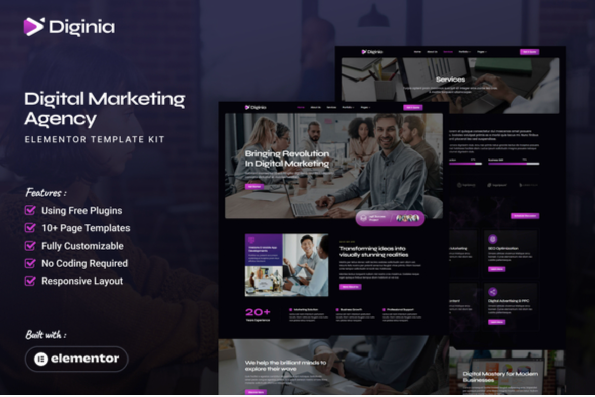 Diginia - Digital Marketing Agency Elementor Template Kit