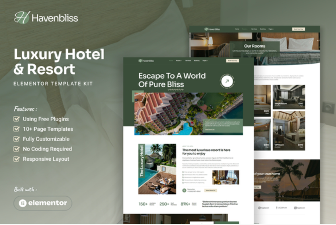 Havenbliss - Luxury Hotel & Resort Elementor Template Kit