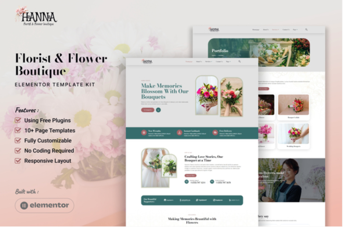 Hanna - Florist & Flower Boutique Elementor Template Kit