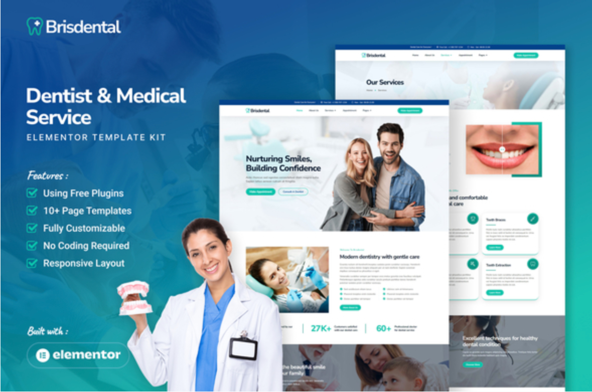 Brisdental - Dentist & Medical Service Elementor Template Kit