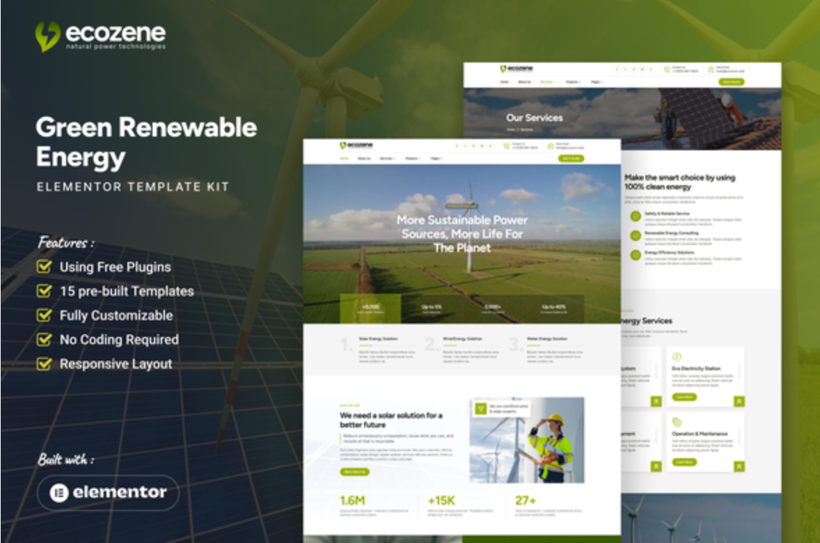 Ecozene - Green Renewable Energy Elementor Template Kit
