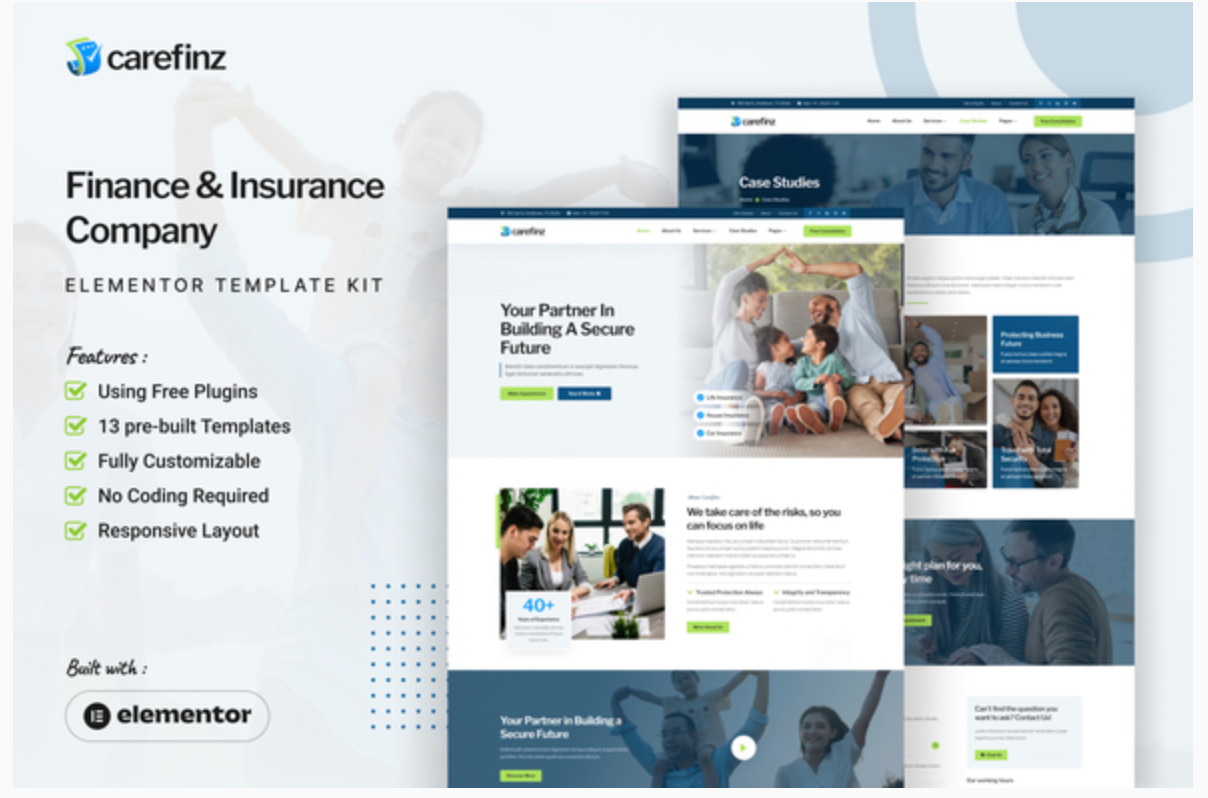 Carefinz - Finance & Insurance Company Elementor Template Kit