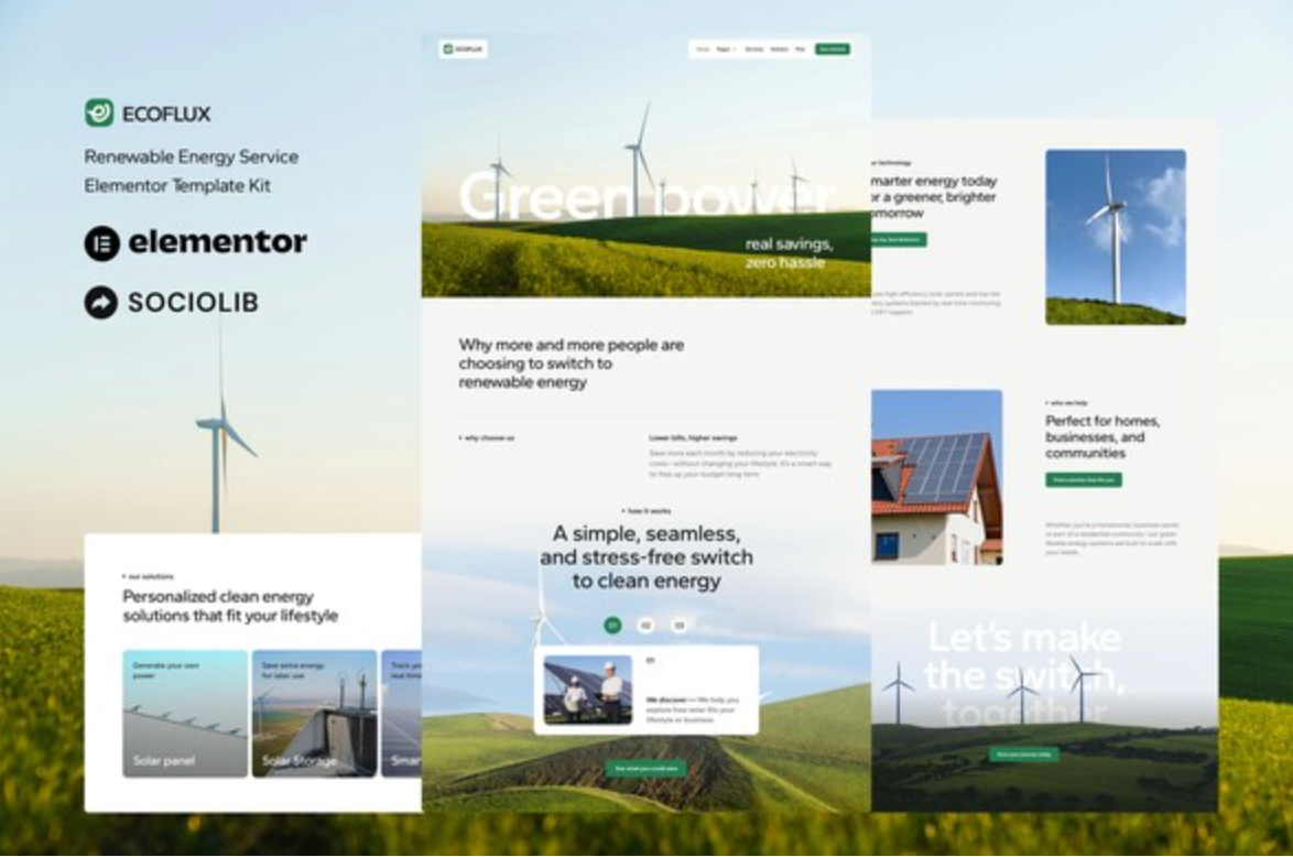 Ecoflux - Renewable Energy & Solar Panel Elementor Template Kit